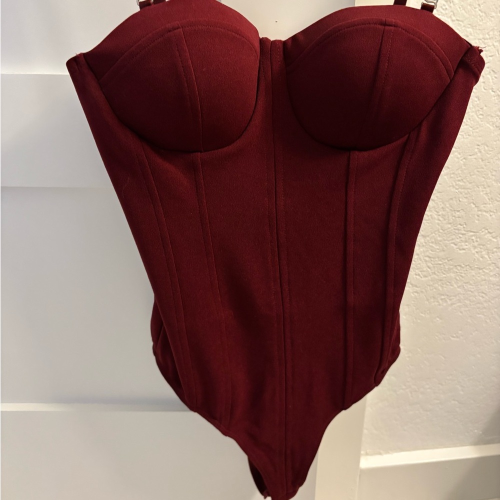 Fashion Nova Burgundy Bustier Bodysuit